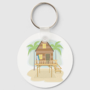 Porte-clés Cabane de plage tropicale planches de surf et palm