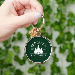 Porte-clés Cabin Family Name Forest Green Round