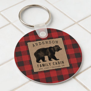 Porte-clés Cabine de famille Ours Rustique Écarlate Plaid Ron