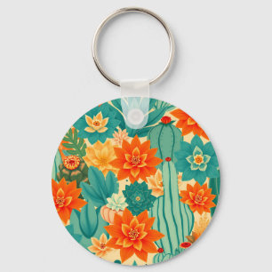 Porte-clés Cactus fleuri désert orange sarcelle