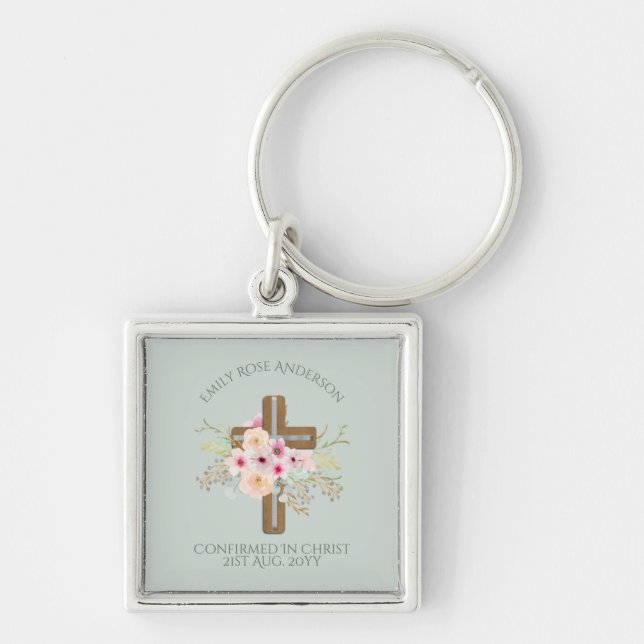 Porte-clés Cadeau de confirmation féminine Croix florale pers (Devant)