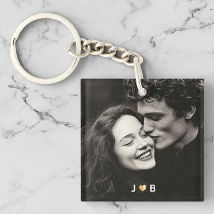 Porte-clés Cadeau de couple à monogramme cœur avec photo pers