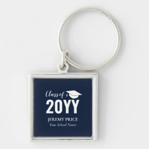 Porte-clés Cadeau de fin d'études personnalisé Navy & White V