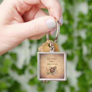 Porte-clés Cadeau de Mariage Avec Nom & Date Flora
