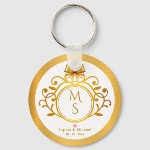 Porte-clés Cadeau de mariage élégant avec monogramme et feuil
