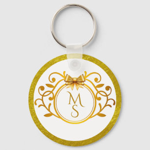 Porte-clés Cadeau de mariage élégant avec monogramme et feuil