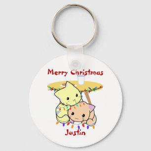 Porte-clés Cadeau de Noël de chat, nom personnalisé