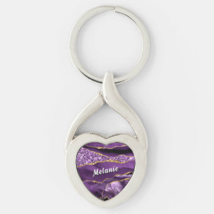 Porte-clés Cadeau Paillettes Or Violet Personnalis
