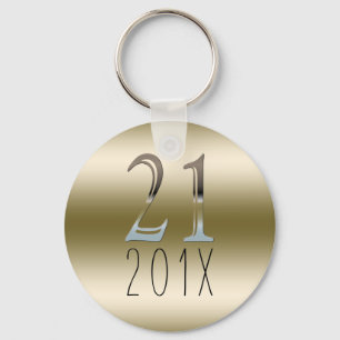 Porte-clés Cadeau personnalisé 21e anniversaire   Gold Silver