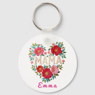 Porte-clés Cadeau personnalisé Fleur de cœur de Maman
