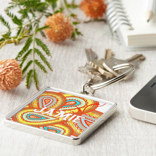 Porte-clés Cadeaux à la menthe orange jaune moderne (Côté)