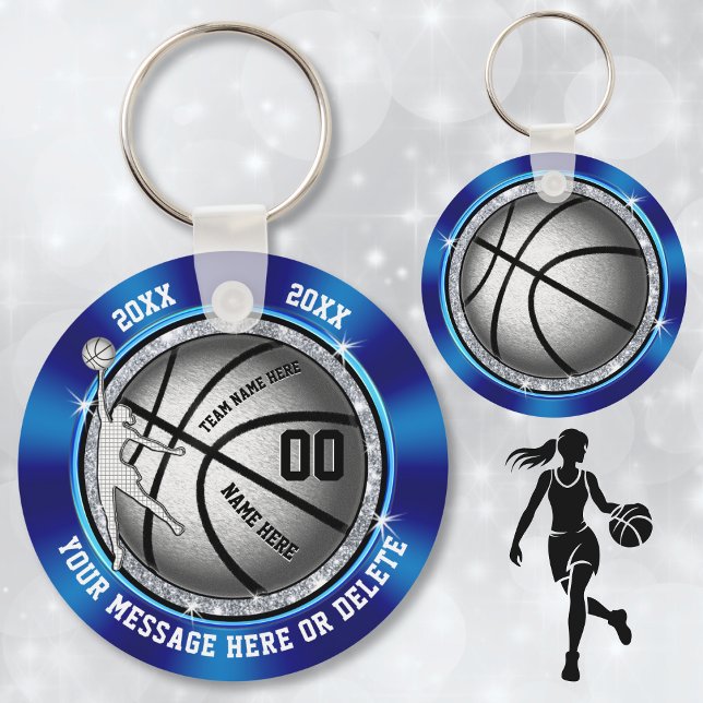Porte-clés Cadeaux de basket-ball pas chers pour filles Baske (Blue, Silver and Black, Cheap Girls, Basketball Team Gifts. Personalized basketball pastor favors.)