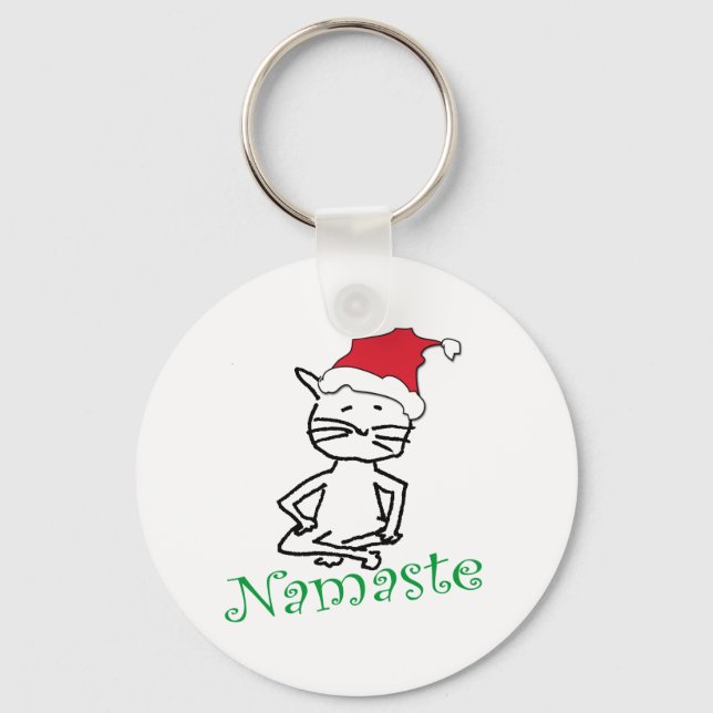 Porte-clés Cadeaux de chats Yoga Père Noël (Recto)