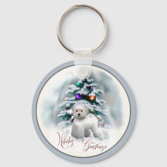 Porte-clés Cadeaux de Noël Bichon Frise (Recto)