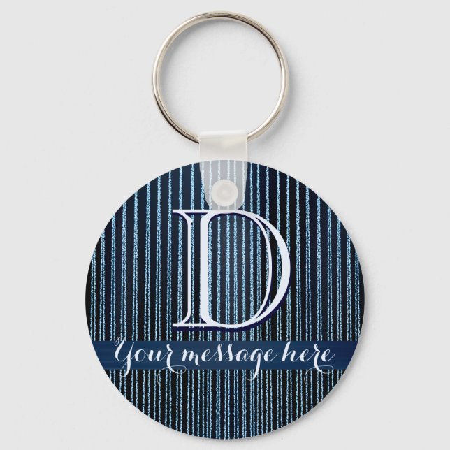 Porte-clés Cadeaux de texte personnalisés rayés bleus (Recto)