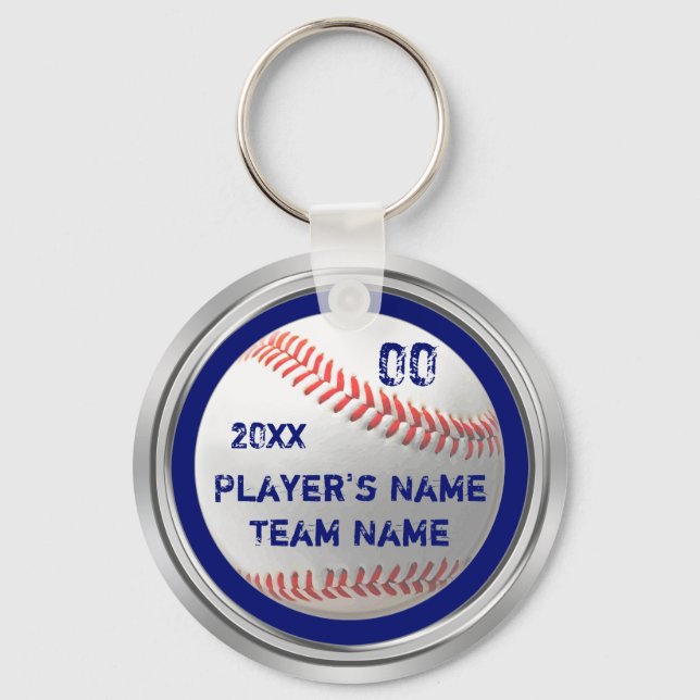 Porte-clés Cadeaux d'équipe de baseball Bleu, Blanc, Argent (Recto)