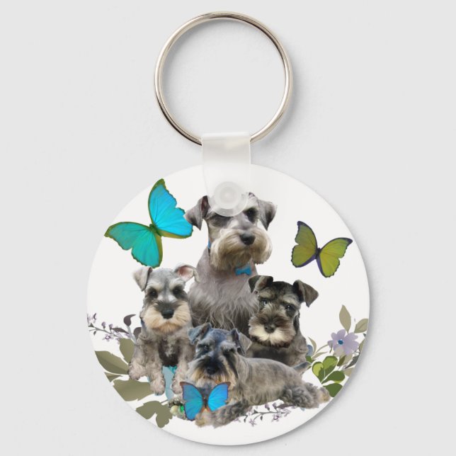 Porte-clés Cadeaux et vêtements Schnauzer et Papillons (Recto)