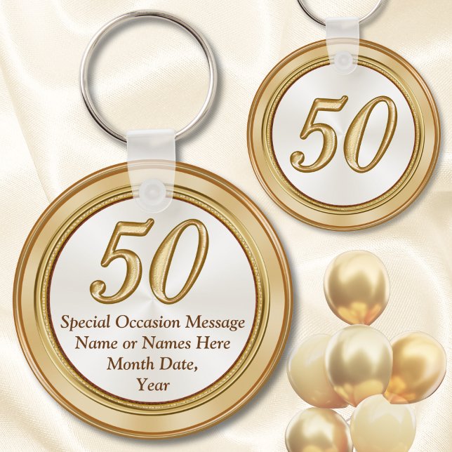 Porte-clés Cadeaux personnalisés 50e Réunion Porte - clés (Golden anniversary party favors. 50 year anniversary party favors. 50 year class reunion souvenirs.)