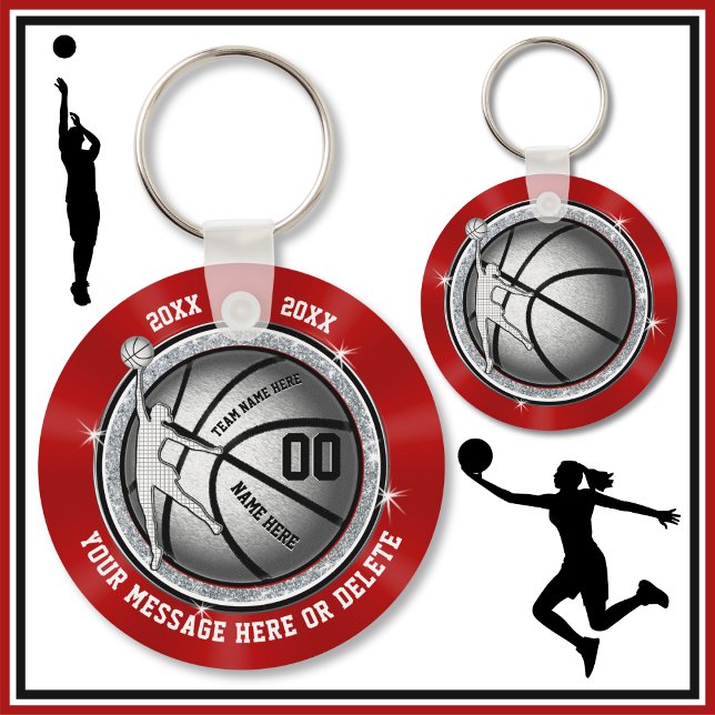 Porte-clés Cadeaux pour les joueuses de basket-ball, rouge et (Basketball Bag Tags. Basketball  goodie bag ideas. Red, Basketball Theme Party Favors for Girls. )