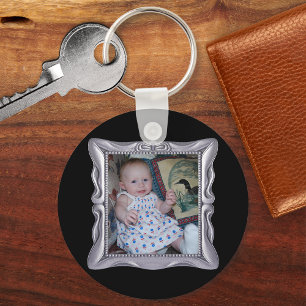 Porte-clés Cadre en argent fantaisie Ajouter une photo ici