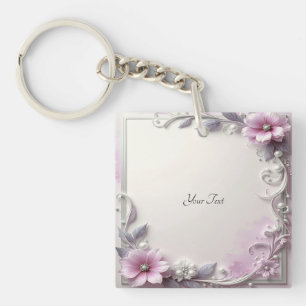 Porte-clés cadre floral rose