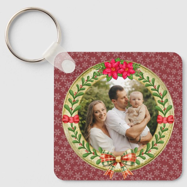 Porte-clés Cadre photo personnalisé et couronne de Noël (Recto)