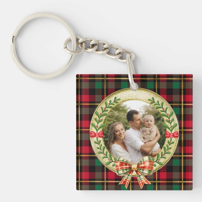 Porte-clés Cadre photo personnalisé et couronne de Noël (Devant)