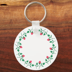 Porte-clés Cadre rond fleuri avec fleurs roses