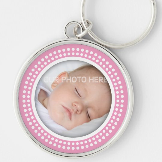 Porte-clés Cadre rose de photo de bébé - le blanc pointille