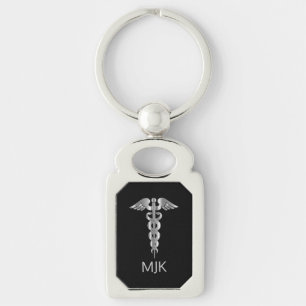 Porte-clés Caducée Argent Monogrammé  