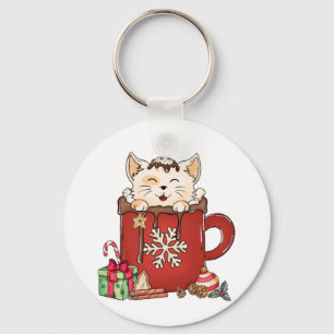 Porte-clés Café chocolat de Noël en chats mignons