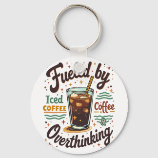 Porte-clés Café glacé rétro et graphique drôle de surpensée