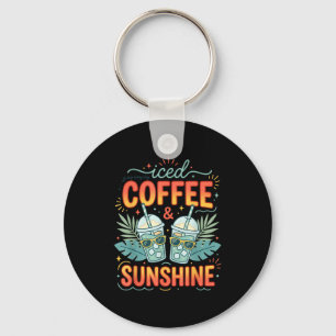 Porte-clés Café glacé rétro & soleil drôle d'été