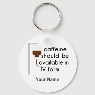 Porte-clés caffeine dans IV, humour urique
