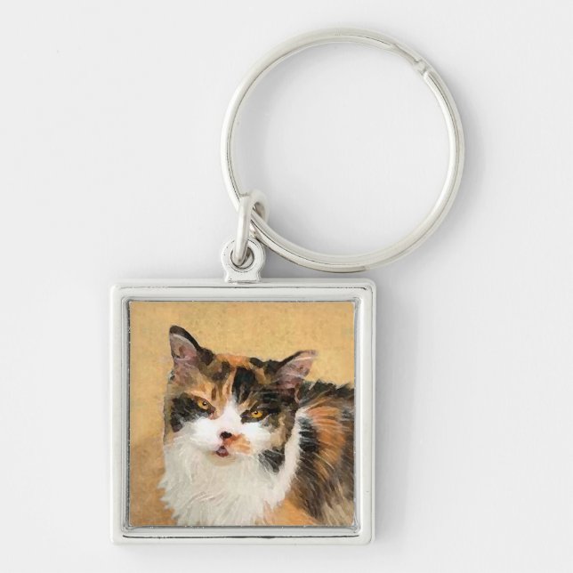 Porte-clés Calico Cat Painting - Cute Original Cat Art (Devant)
