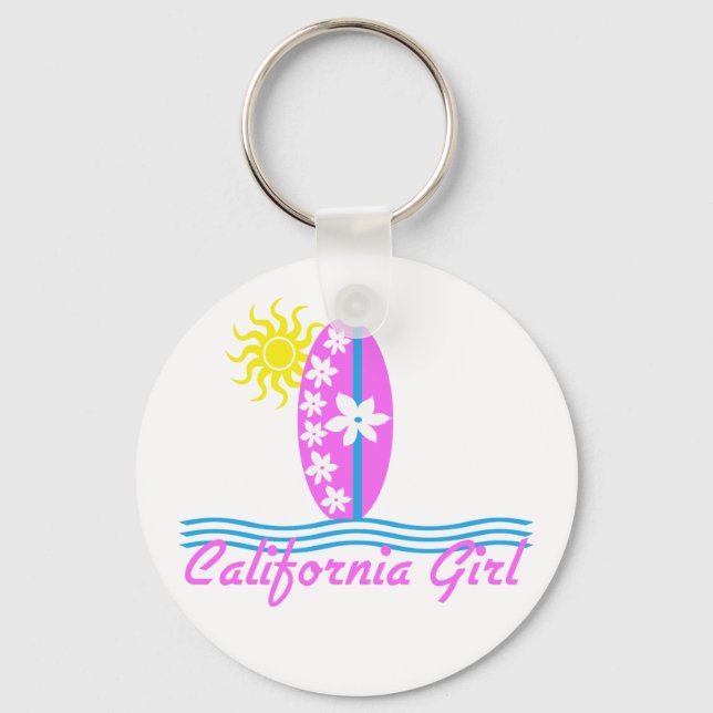 Porte-clés California Girl Pink Surfboard W/Sun (Recto)