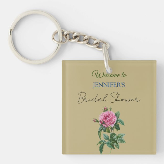 Porte-clés Calligraphie Élégant Floral Bienvenue Shower de Ma (Devant)