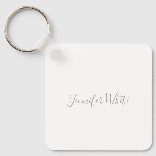 Porte-clés Calligraphie Élégant Gris rétro Gris Blanc Nom (Recto)