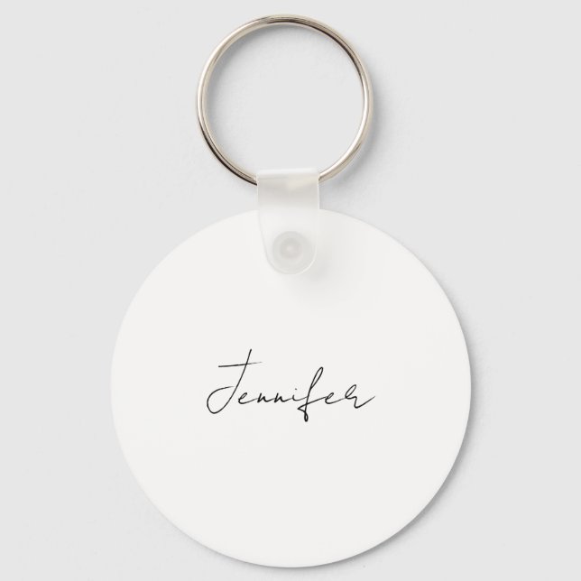 Porte-clés Calligraphie Elégant Noir Blanc Plaine Nom simple (Recto)
