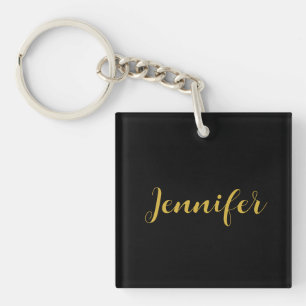 Porte-clés Calligraphie minimaliste moderne Nom Black Gold