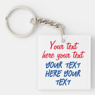 Porte-clés Calligraphie rouge bleu Votre texte ici Remplacer 
