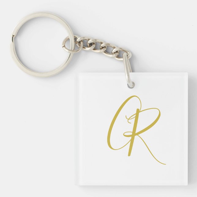 Porte-clés Calligraphy Gold Color Monogram Modern Minimalist  (Devant)