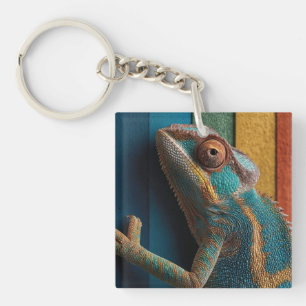 Porte-clés Caméléon Coloré sur Fond Arc-en-Ciel