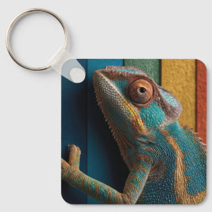 Porte-clés Caméléon Coloré sur Fond Arc-en-Ciel