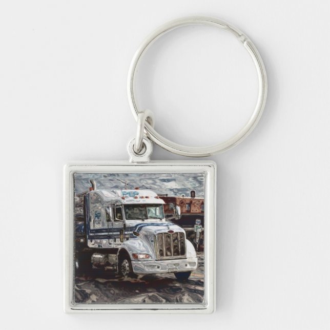 Porte-clés Camion Big Rig White Cargo pour Camionneurs & Enfa (Devant)