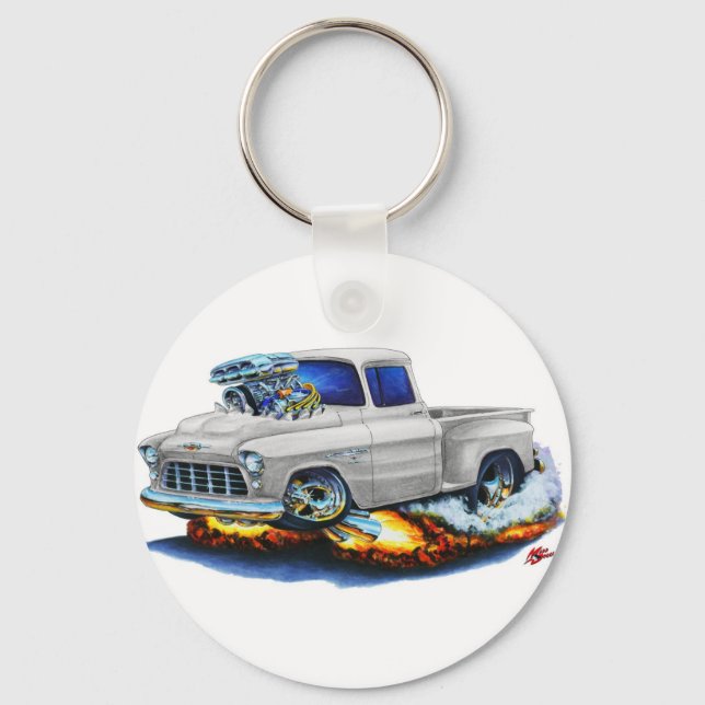 Porte-clés Camion blanc de cueillette Stepside 1955 Chevy (Recto)