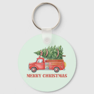 Porte-clés Camion de pompiers Noël aquarelle