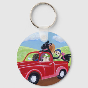 Porte-clés Camion rouge et Labradors