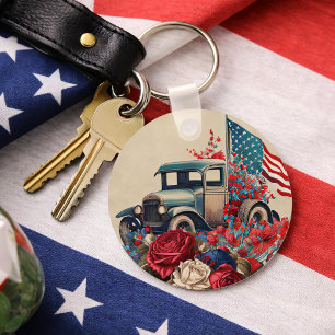 Porte-clés Camionnette Patriotique Vintage