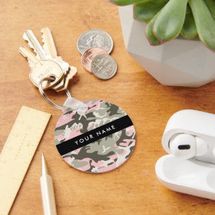 Porte-clés Camouflage Rose et Vert Personnalisez votre nom